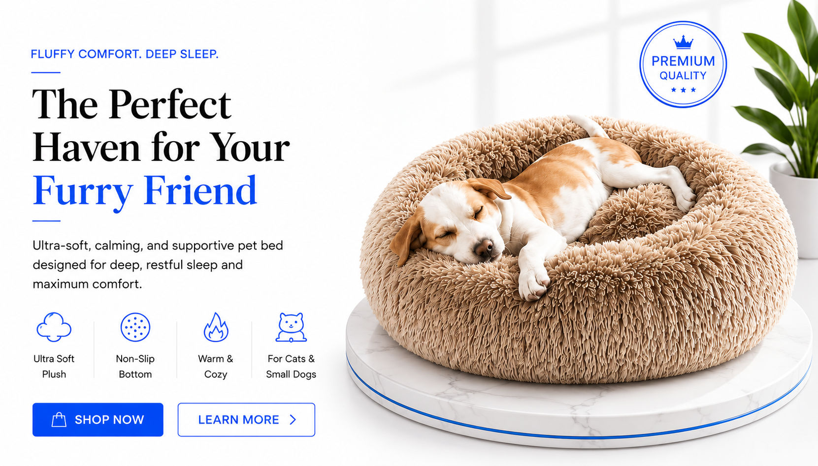 novoraa Round Fluffy Plush Pet Bed - Landing Image 2