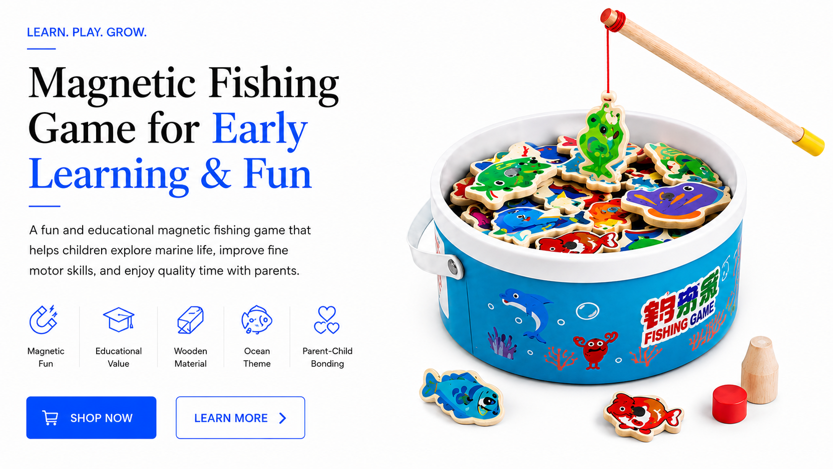 novoraaWooden Magnetic Fishing Game for Kids - Landing Image 1