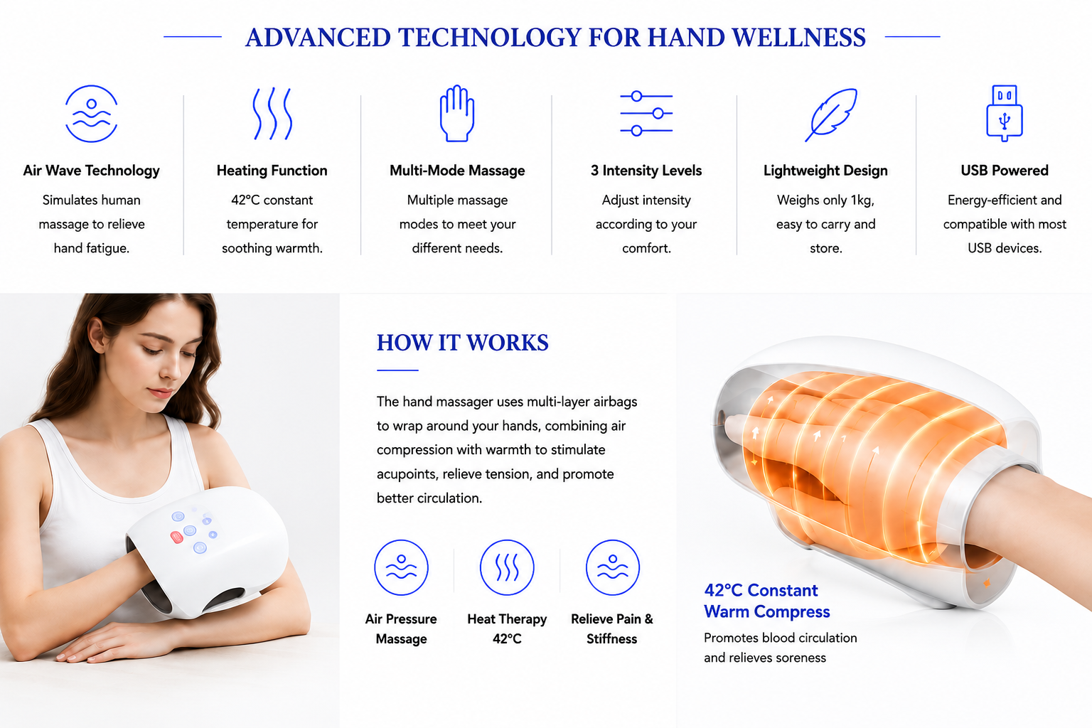 novoraaHand Massager with Heating and Air Wave Technology - Landing Image 1