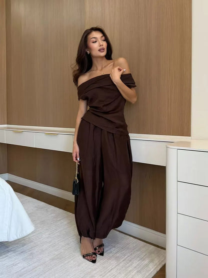 Novoraa Women Off-Shoulder Top and Lantern Pants Set