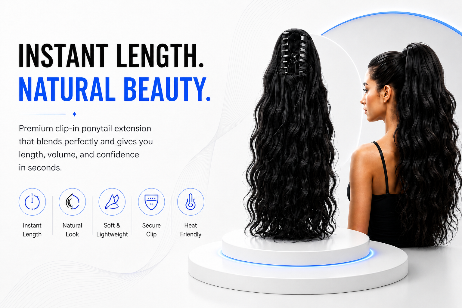 Novoraa Synthetic Hair Ponytail with Claw Clip - Landing Image 1