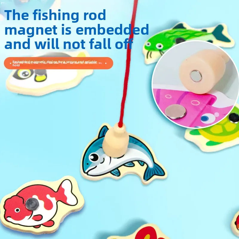 Colorful fishing game with magnets on a blue background