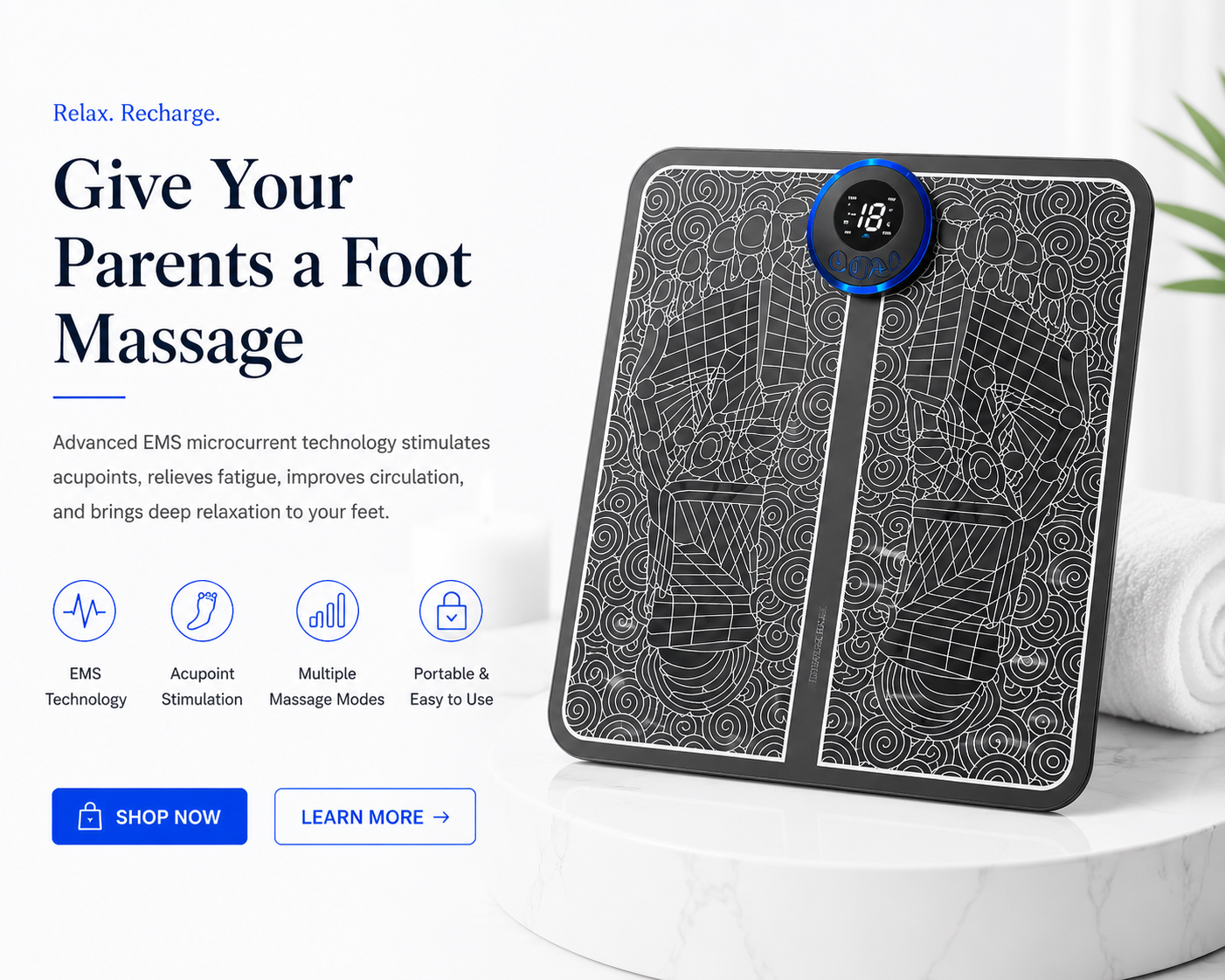 novoraaEMS Foot Massage Pad with Pulse Technology - Landing Image 1