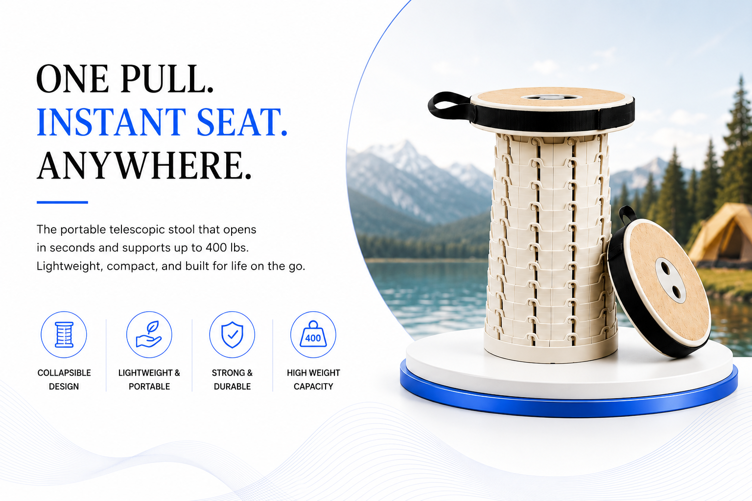 Novoraa Portable Adjustable Telescopic Folding Stool - Landing Image 1