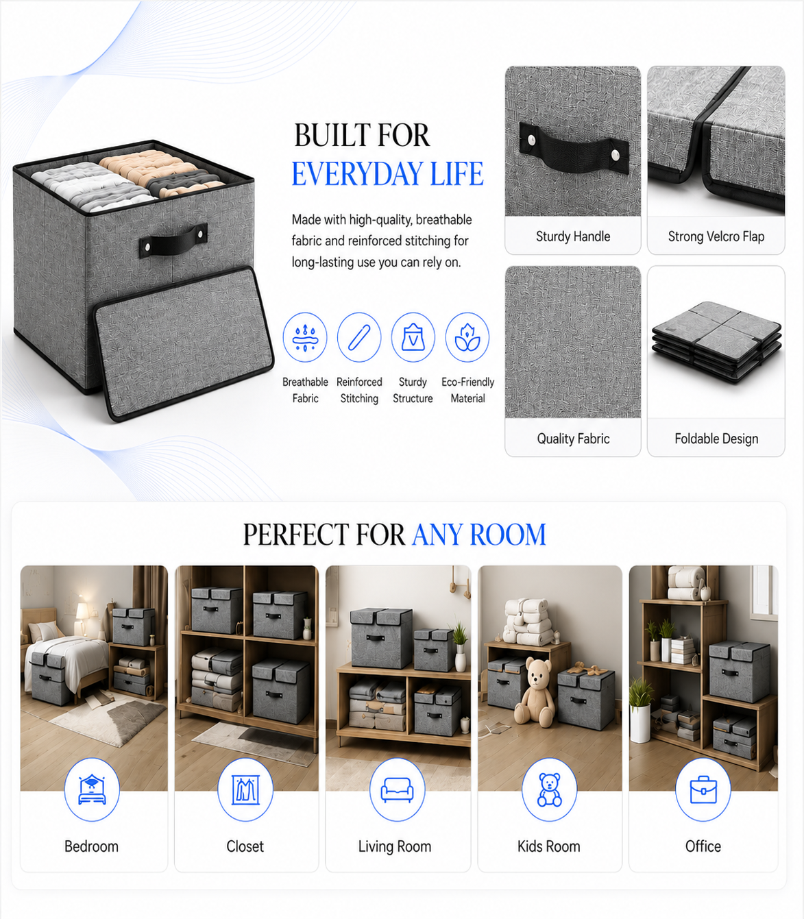 Novoraa Foldable Fabric Storage Box with Dividers - Landing Image 2