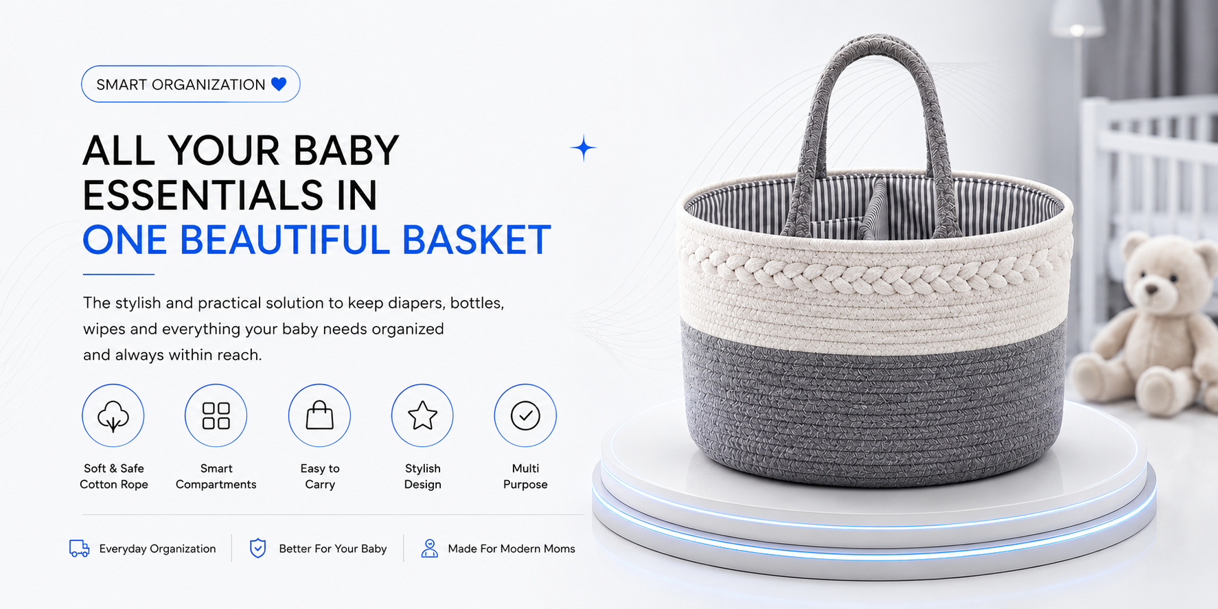 Novoraa Handwoven Storage Basket with Removable Compartments - Landing Image 2