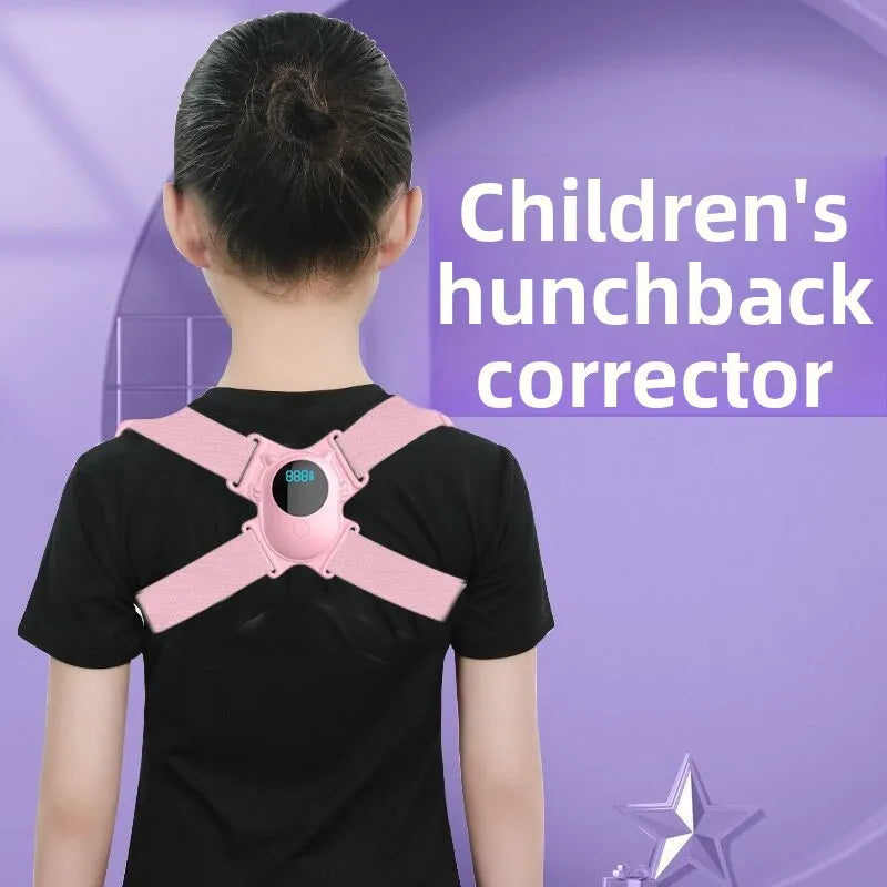 Children's hunchback corrector worn by a person on a purple background
