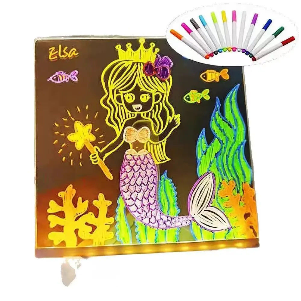 Coloring book with mermaid design and markers on a white background