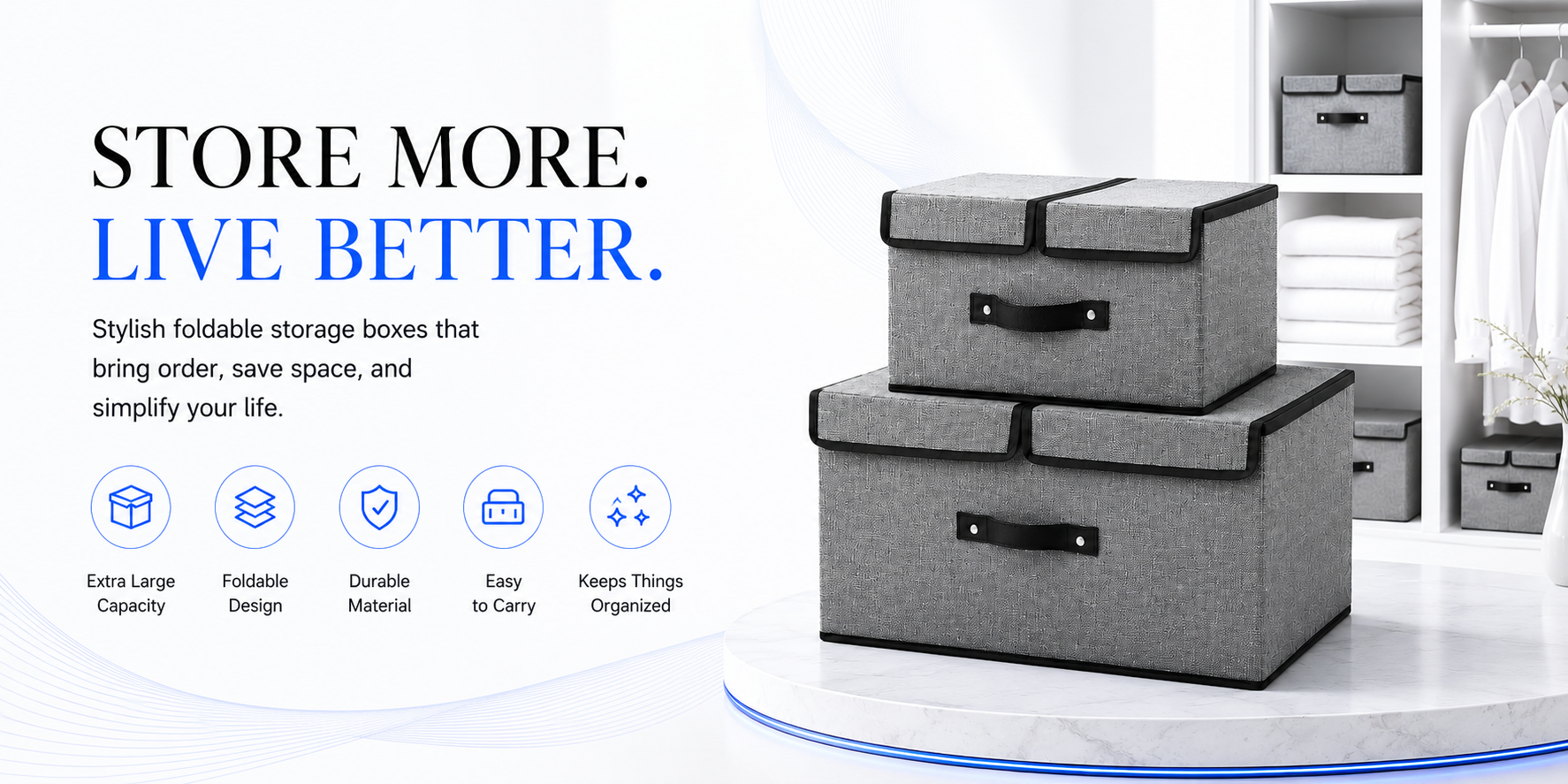 Novoraa Foldable Fabric Storage Box with Dividers - Landing Image 3