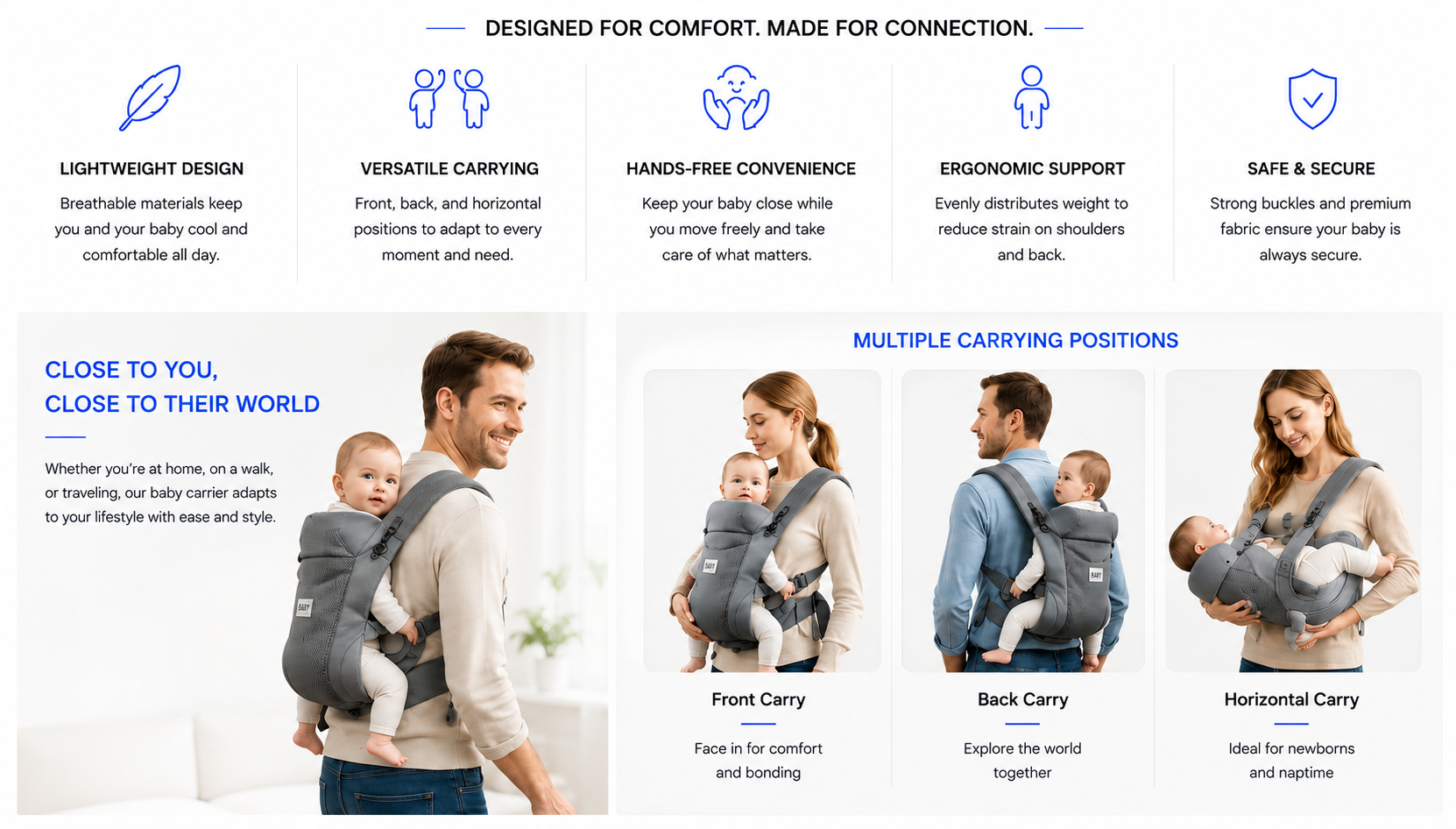 novoraa Lightweight Breathable Baby Carrier - Landing Image 2