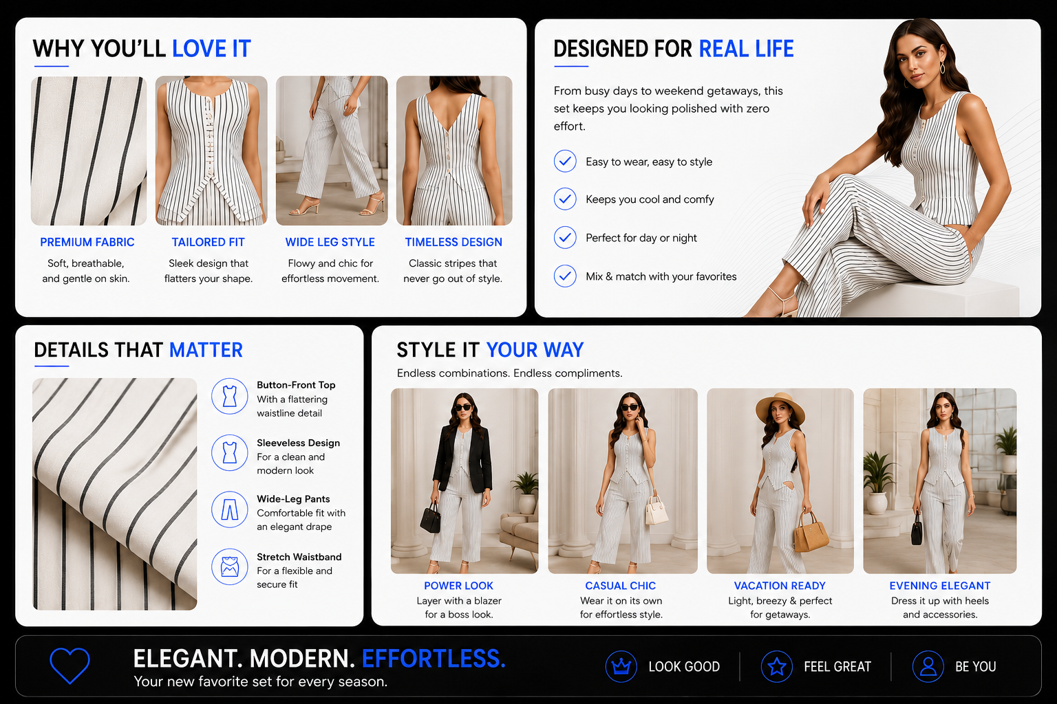Novoraa Women Retro Striped Vest and Wide-Leg Pants Set - Landing Image 3