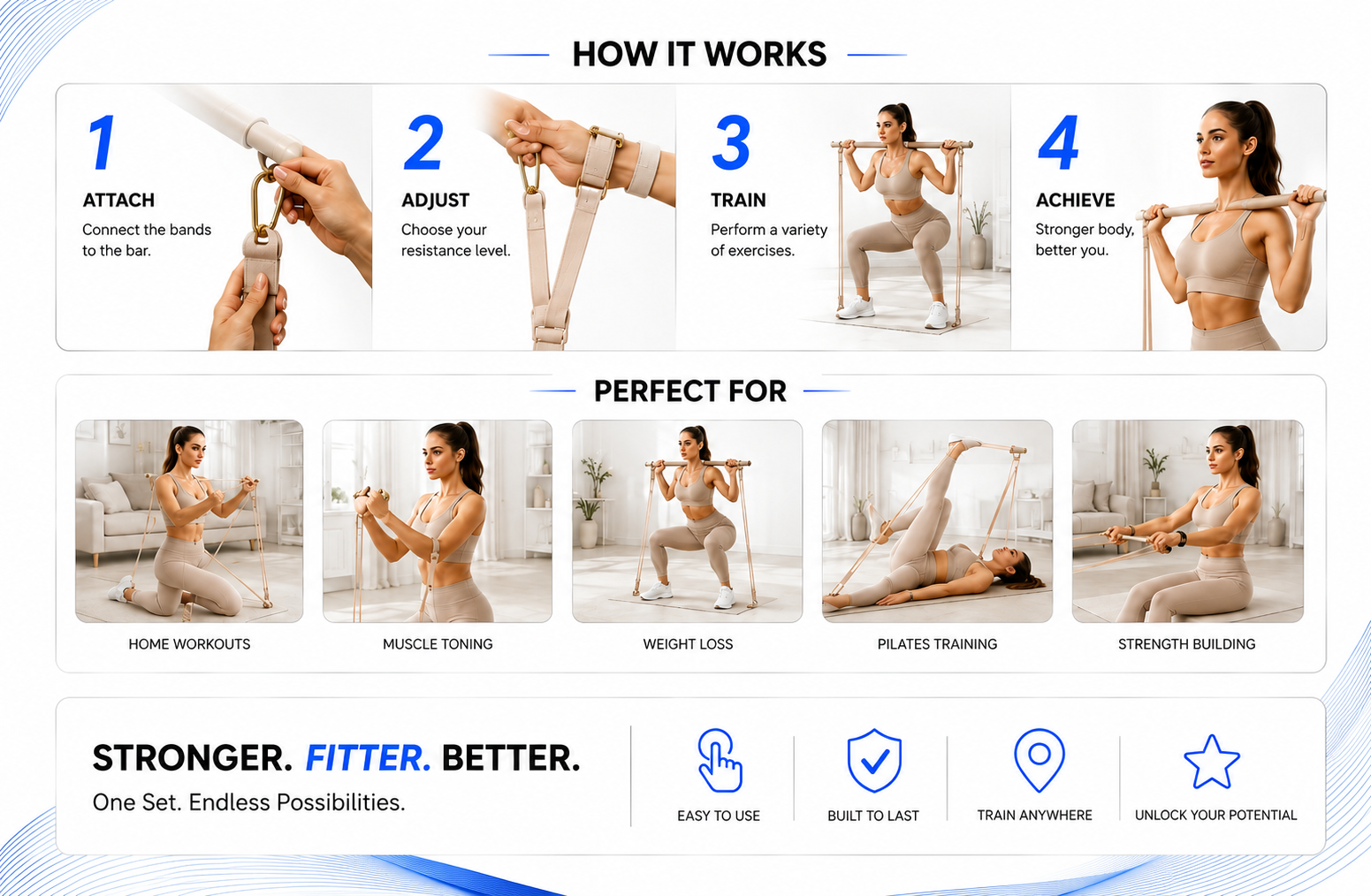 Novoraa Adjustable Pilates fitness equipment - Landing Image 1