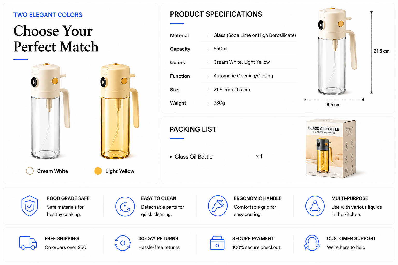 novoraa Glass Oil Dispenser Bottle - Landing Image 2
