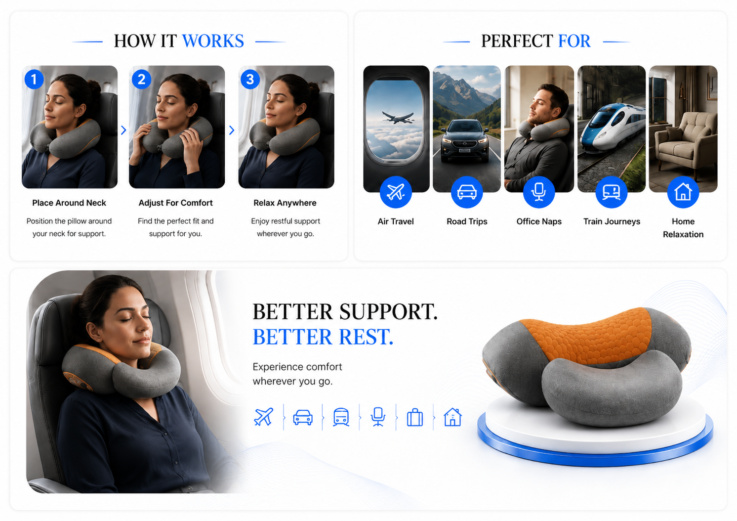 Novoraa Adjustable Heating Massage Neck Pillow with Memory Foam - Landing Image 1