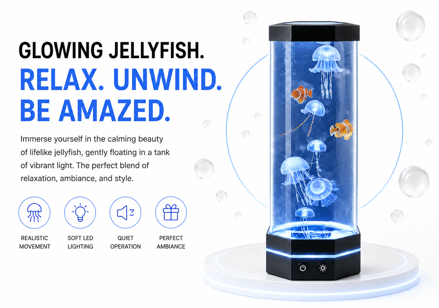 Novoraa Remote Control Color Changing Jellyfish USB Night Light - Landing Image 1