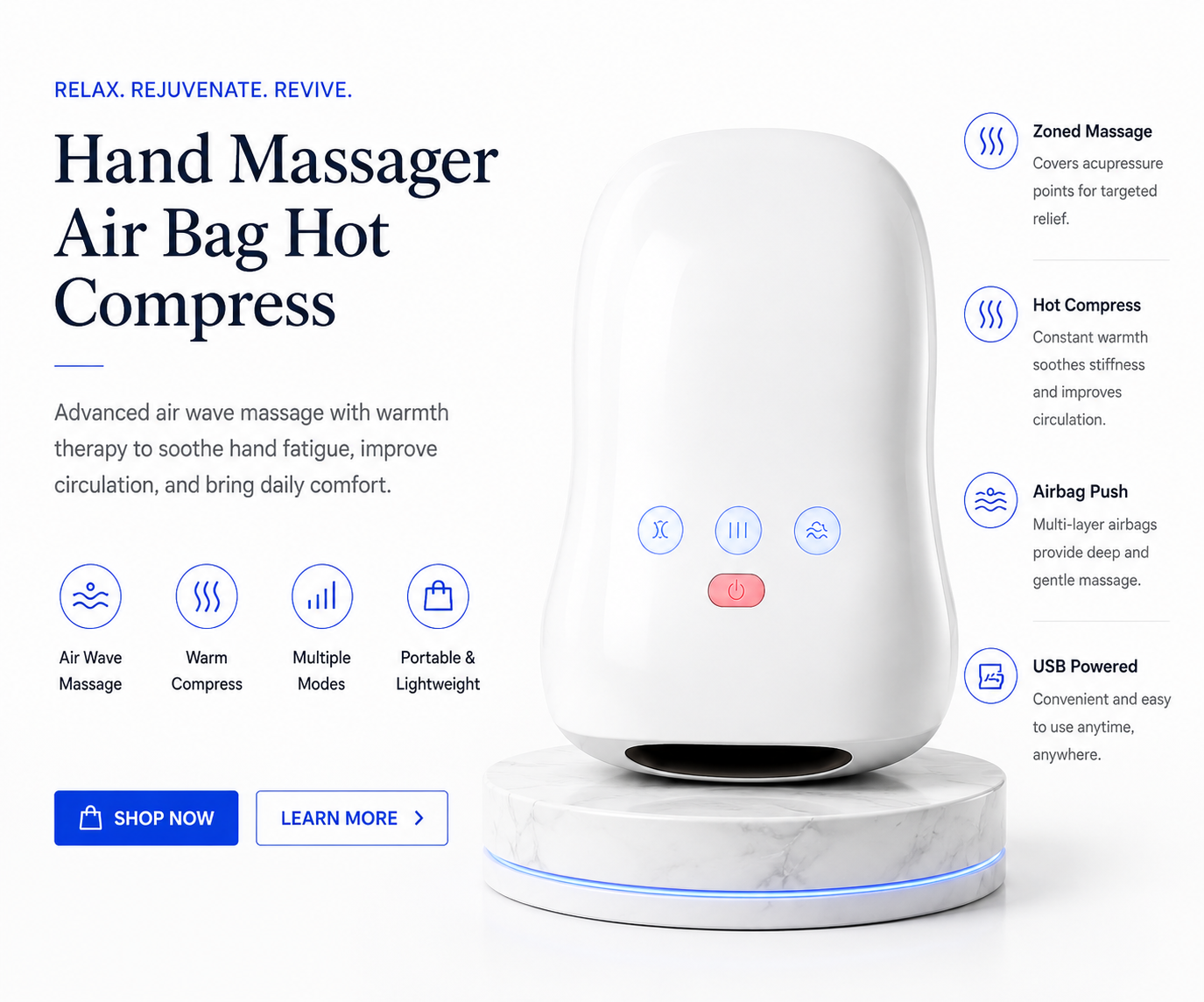 novoraaHand Massager with Heating and Air Wave Technology - Landing Image 3