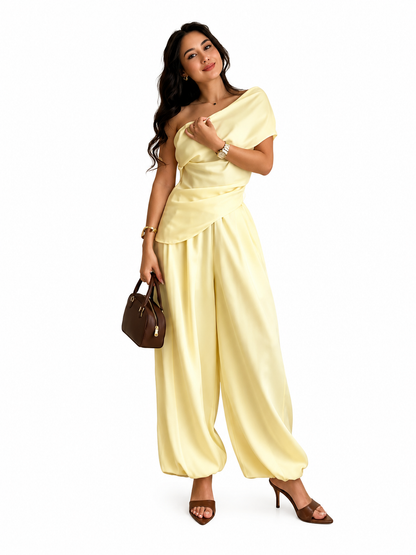 Novoraa Women Off-Shoulder Top and Lantern Pants Set