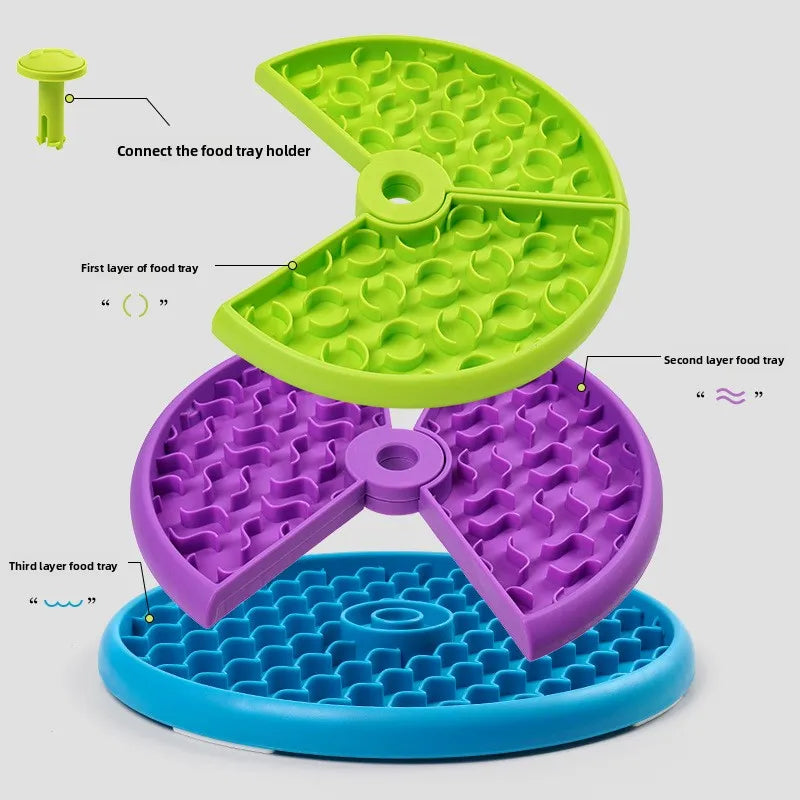 Multicolored puzzle toy with labeled layers on a white background