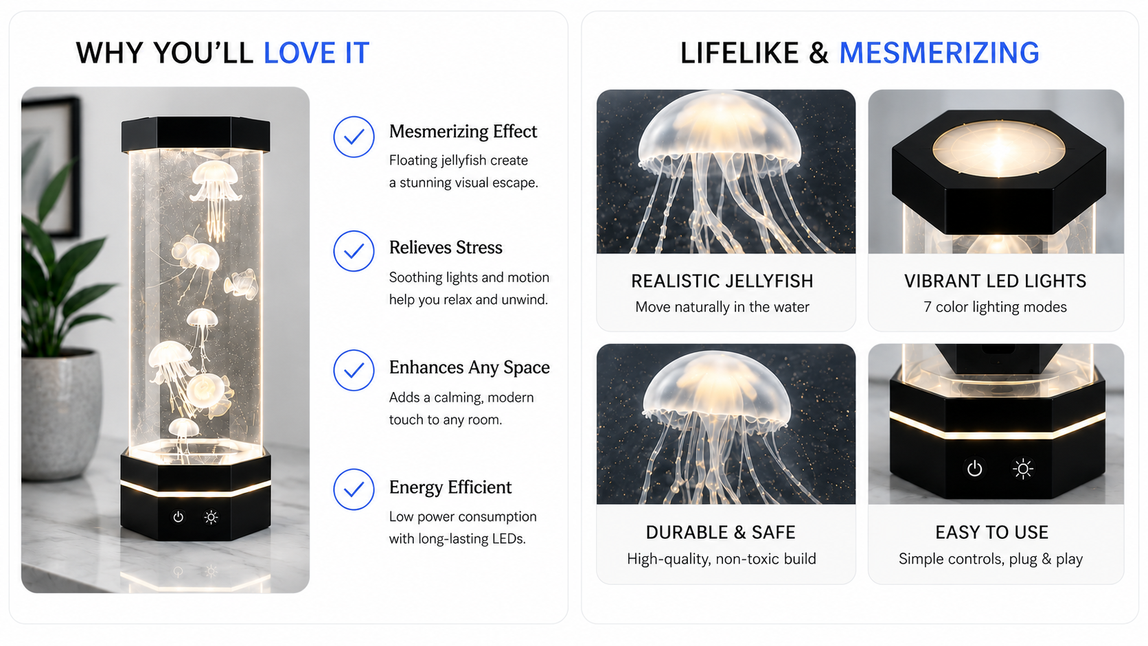 Novoraa Remote Control Color Changing Jellyfish USB Night Light - Landing Image 2
