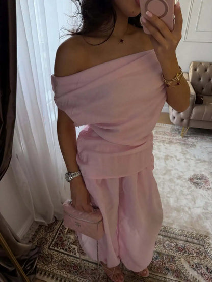 Novoraa Women Off-Shoulder Top and Lantern Pants Set