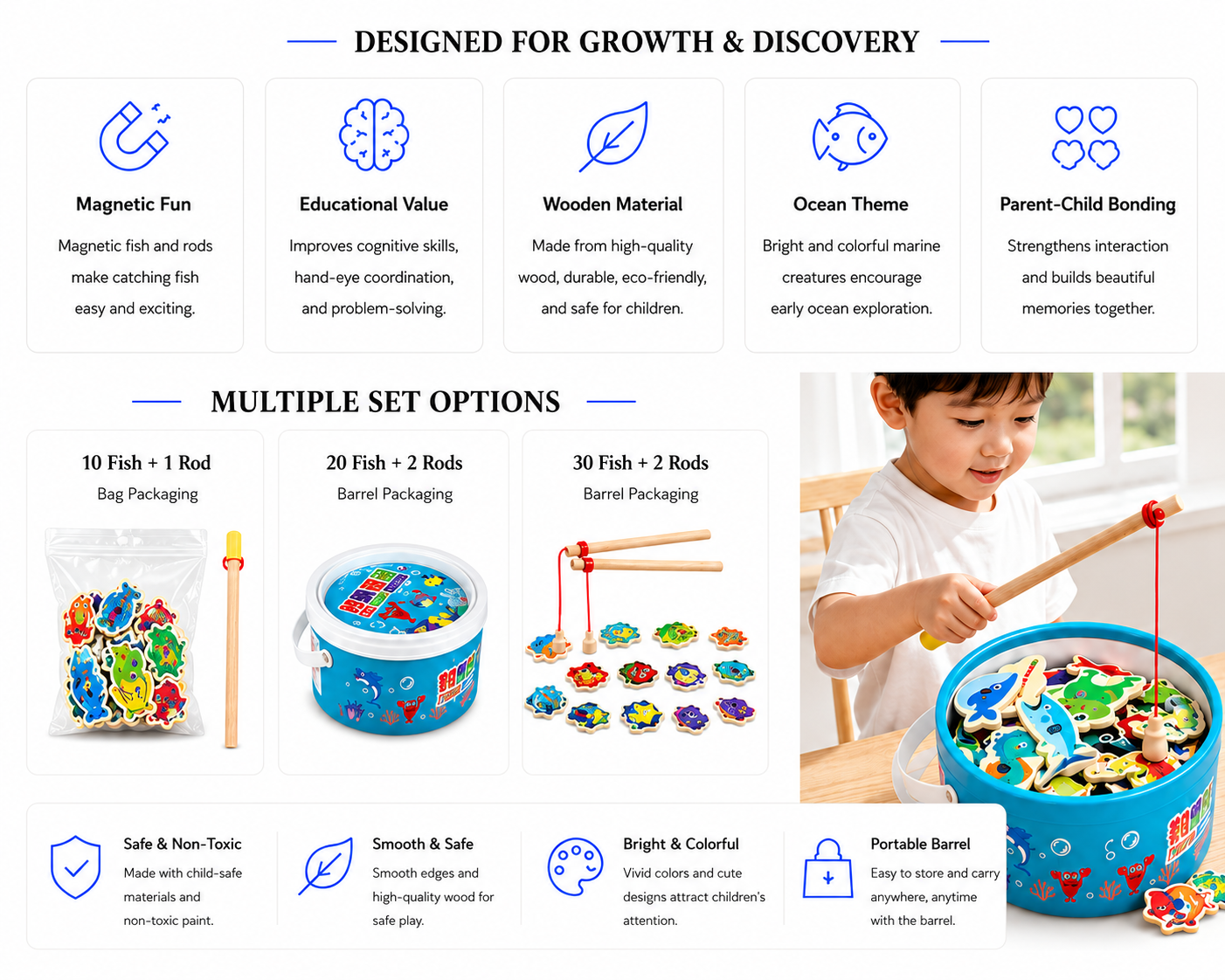 novoraaWooden Magnetic Fishing Game for Kids - Landing Image 3