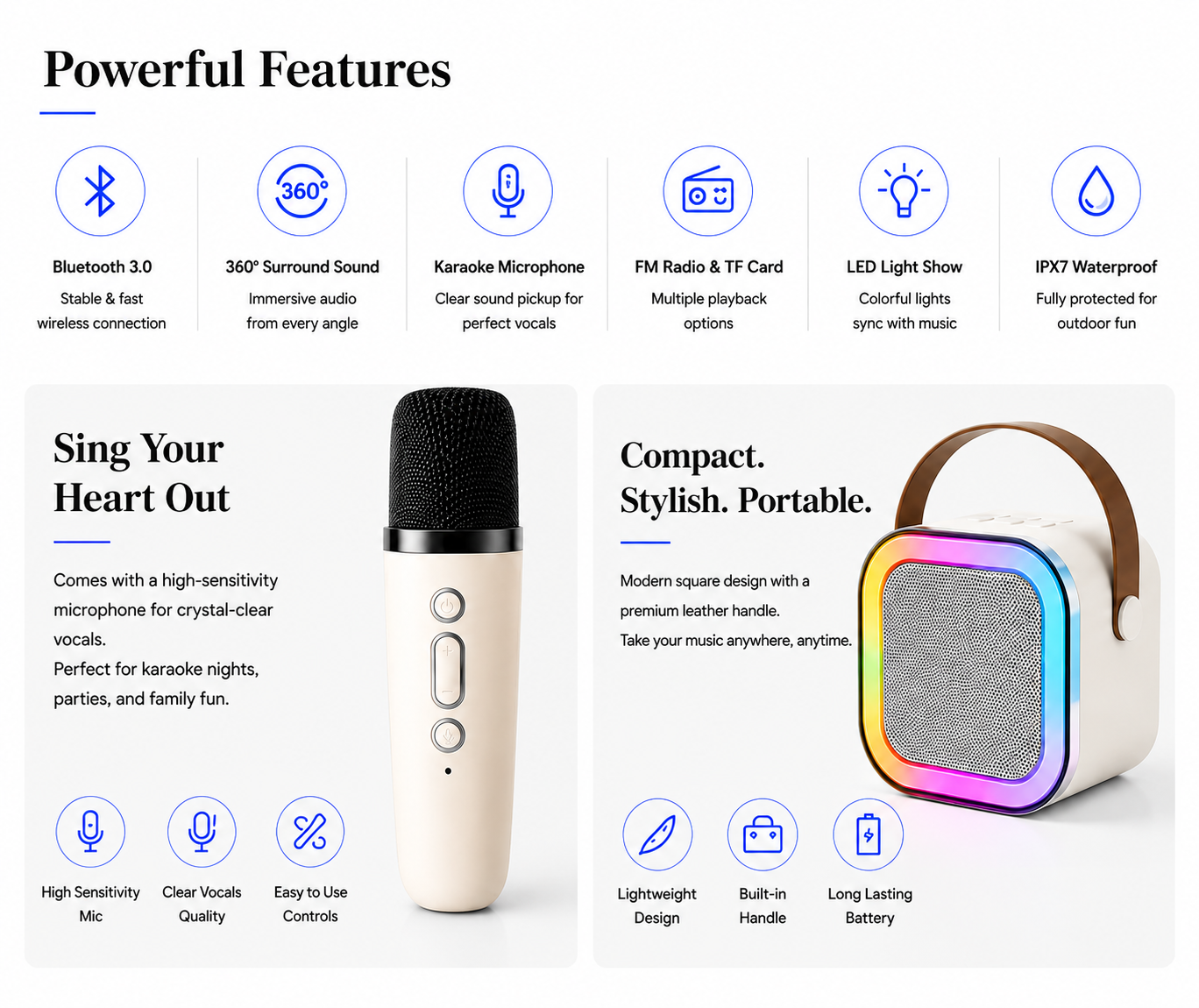 novoraa Portable Bluetooth Karaoke Speaker with Microphone - Landing Image 3