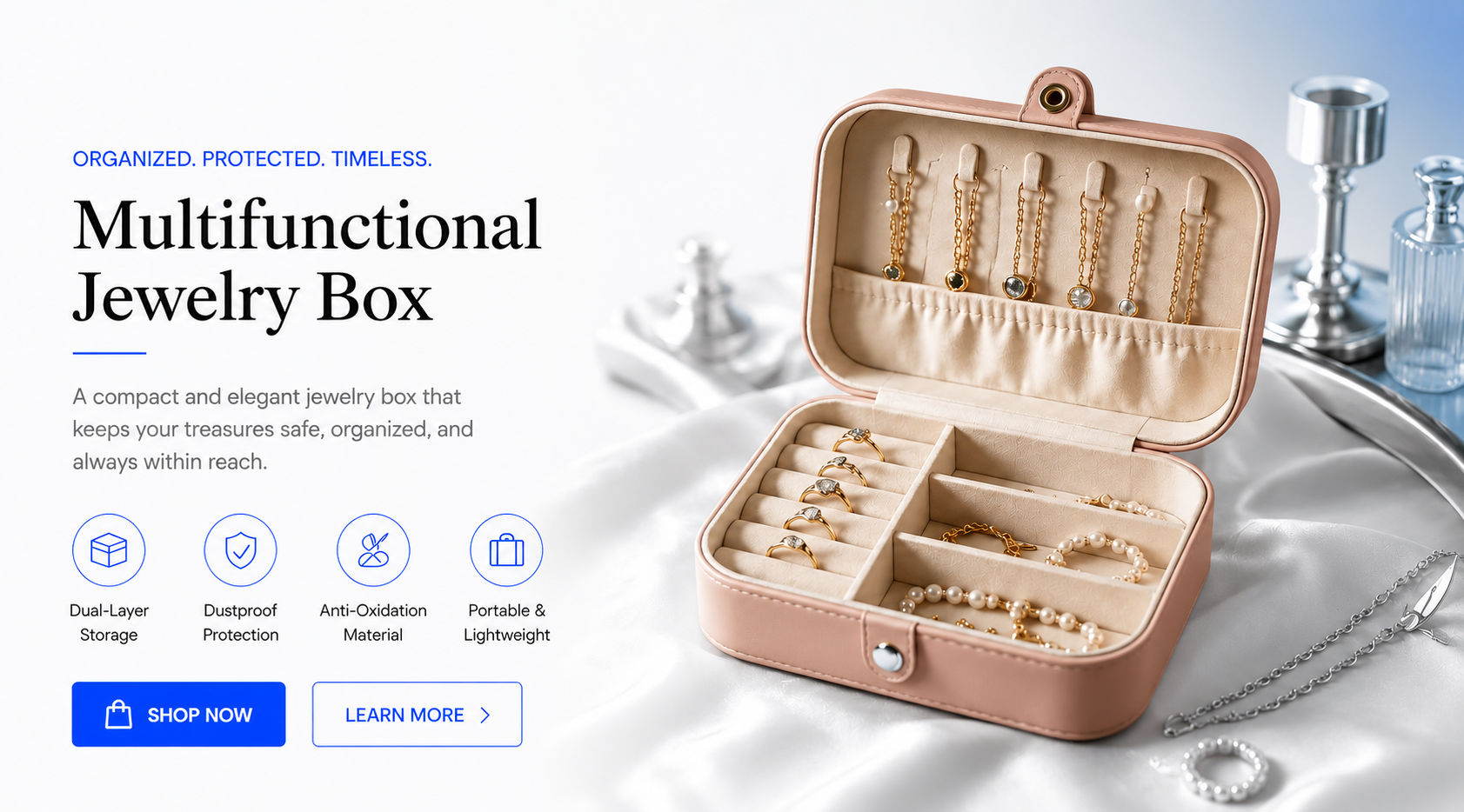 Novoraa Portable Dual Layer Jewelry Storage Box - Landing Image 1