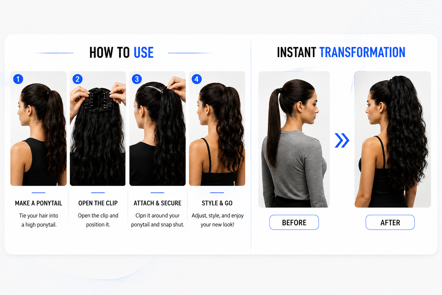Novoraa Synthetic Hair Ponytail with Claw Clip - Landing Image 3