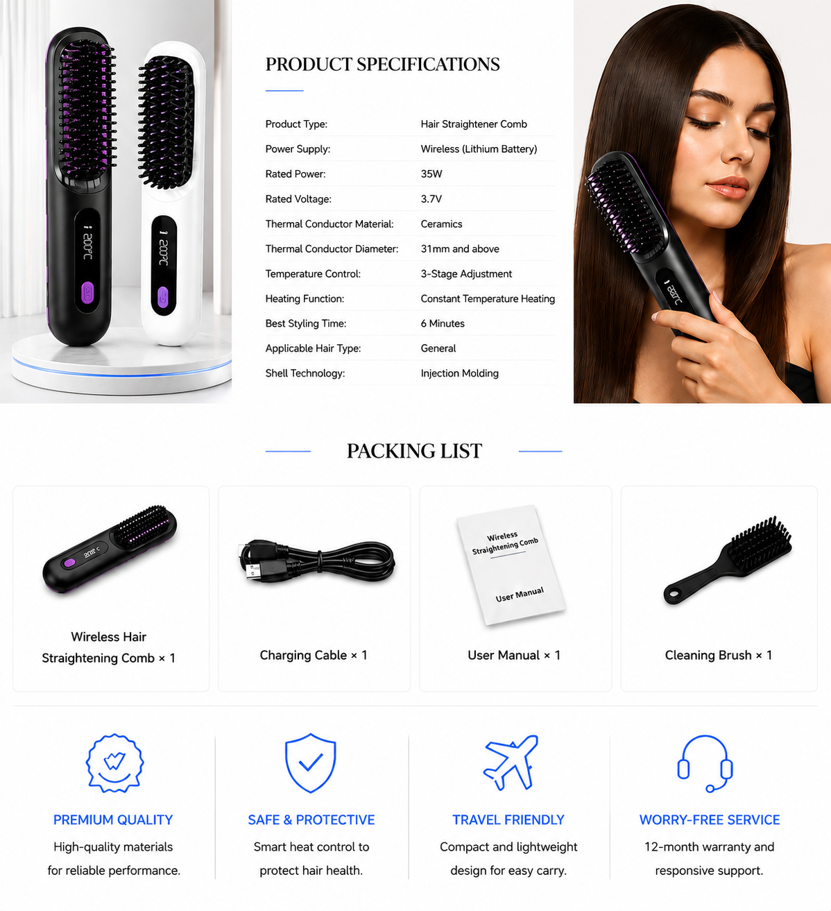 novoraaWireless Hair Straightening Comb with Negative Ion Technology - Landing Image 2