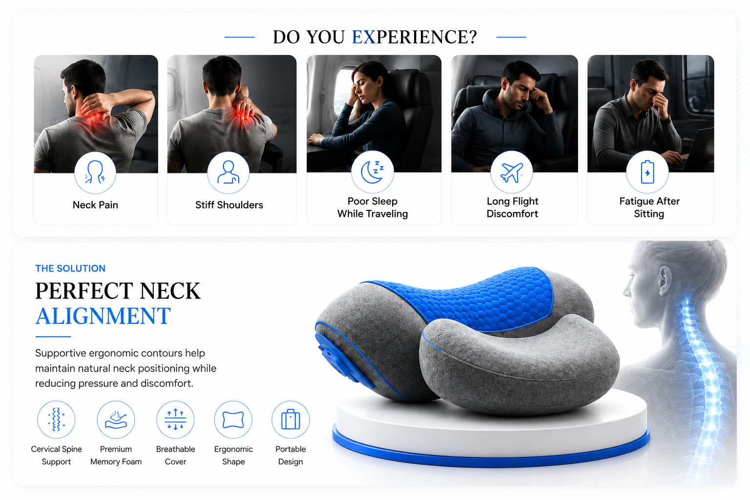 Novoraa Adjustable Heating Massage Neck Pillow with Memory Foam - Landing Image 3
