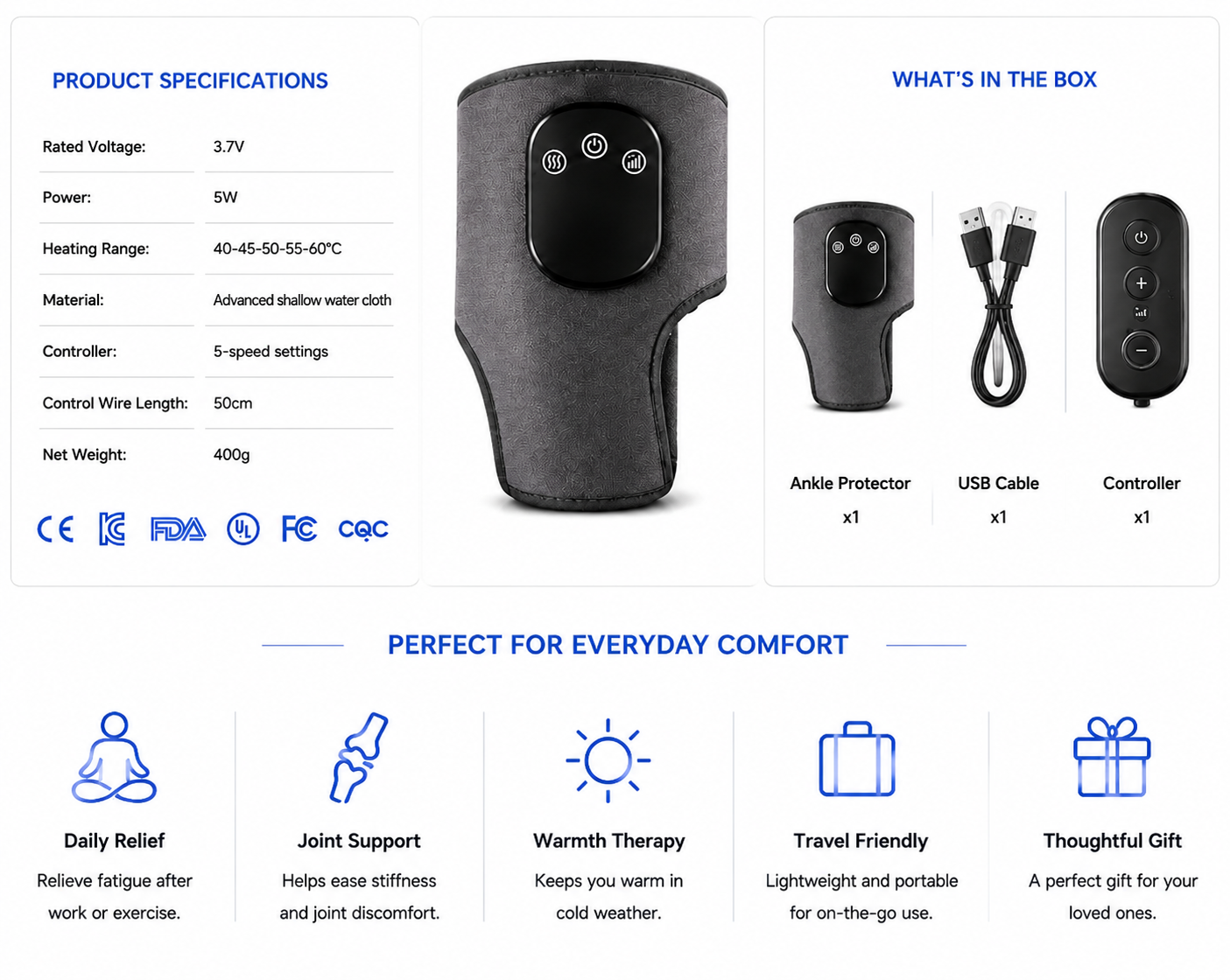 novoraa Electric Heating Ankle Protector with Vibration Massage and Graphene Technology - Landing Image 1