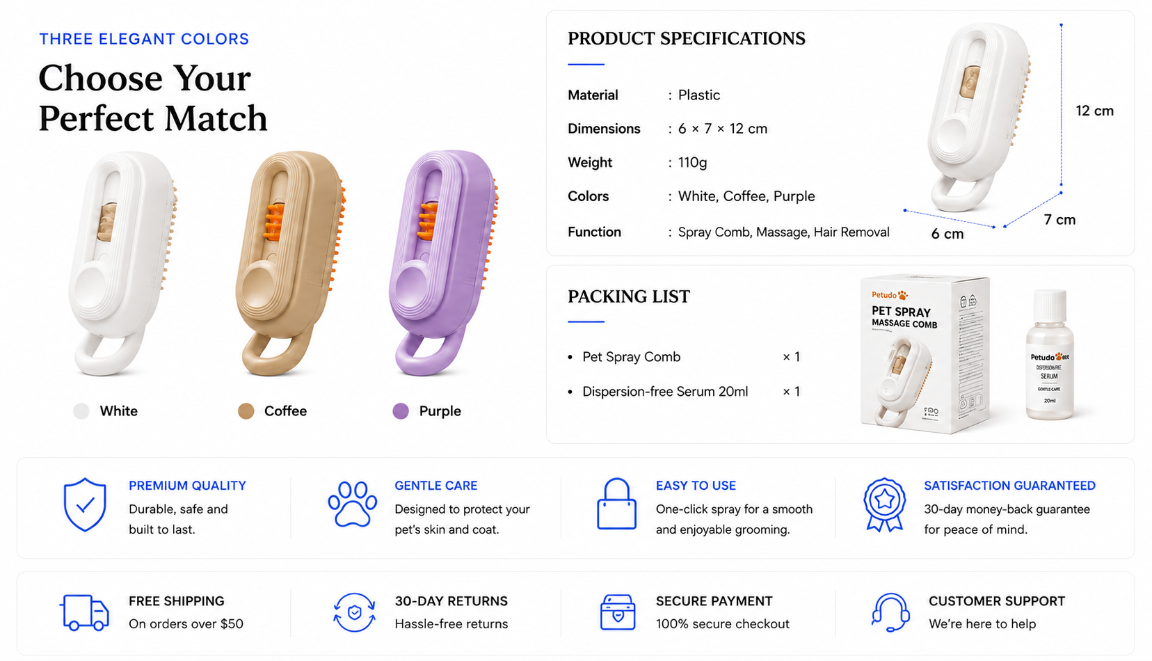 novoraa Pet Spray Massage Comb Cat Steam Comb Hair Comb - Landing Image 2