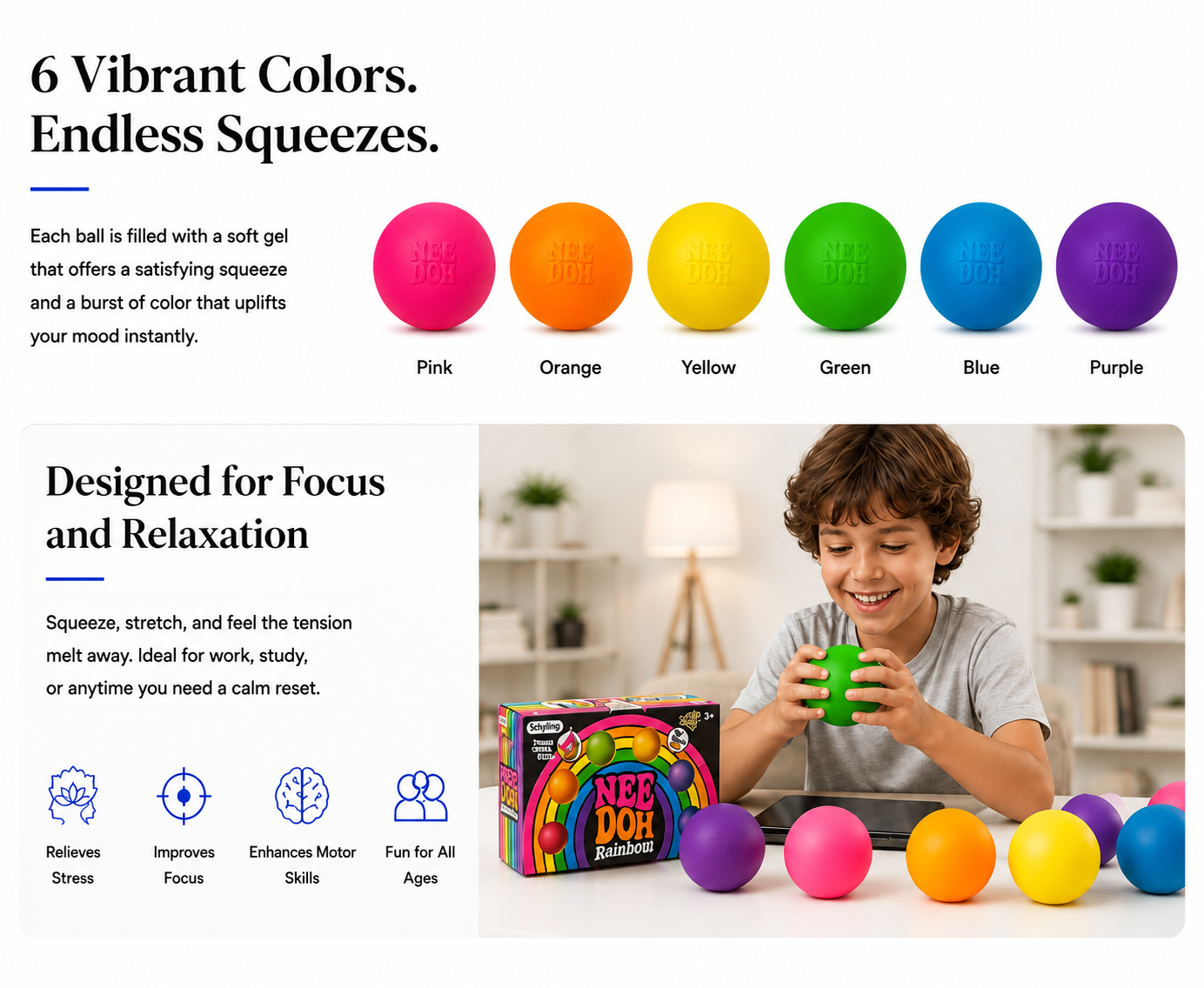 novoraa Rainbow Teenie Stress Relief Ball - Landing Image 3
