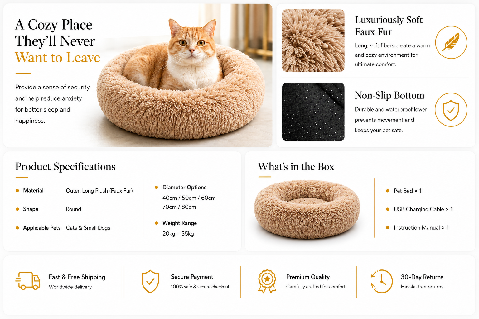 novoraa Round Fluffy Plush Pet Bed - Landing Image 3