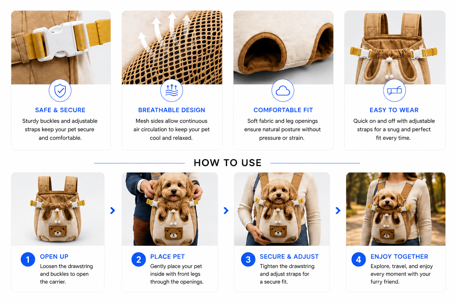 Novoraa Pet Carrier Backpack for Small Dogs - Landing Image 3
