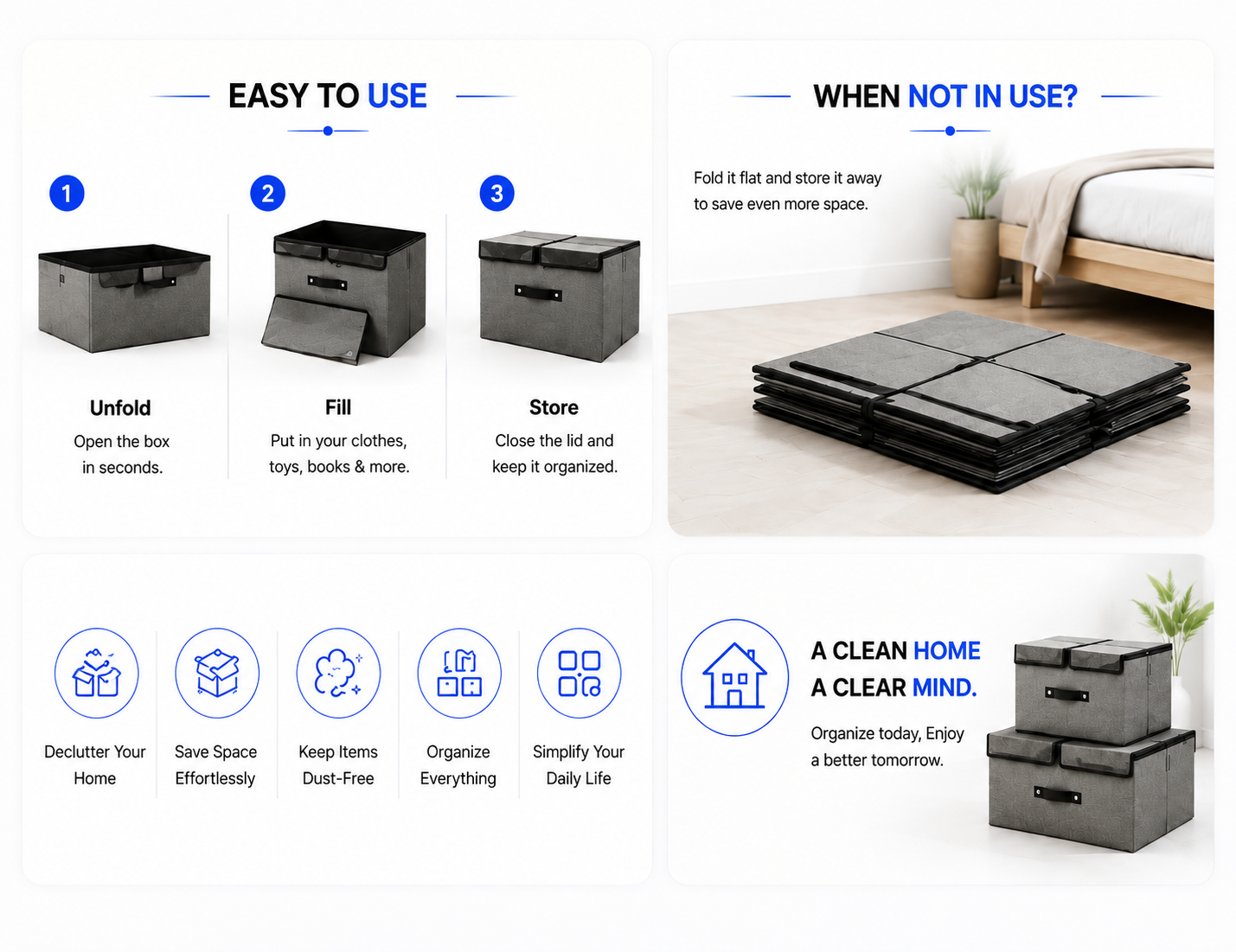 Novoraa Foldable Fabric Storage Box with Dividers - Landing Image 1