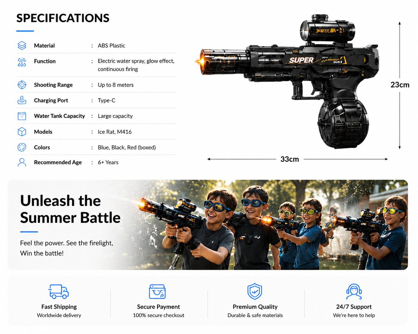 novoraaElectric Water Gun with Light Effect - Landing Image 2