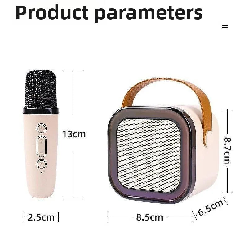 Measurement chart of a microphone and speaker with dimensions labeled.