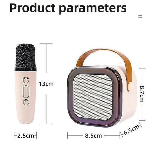 Measurement chart of a microphone and speaker with dimensions labeled.